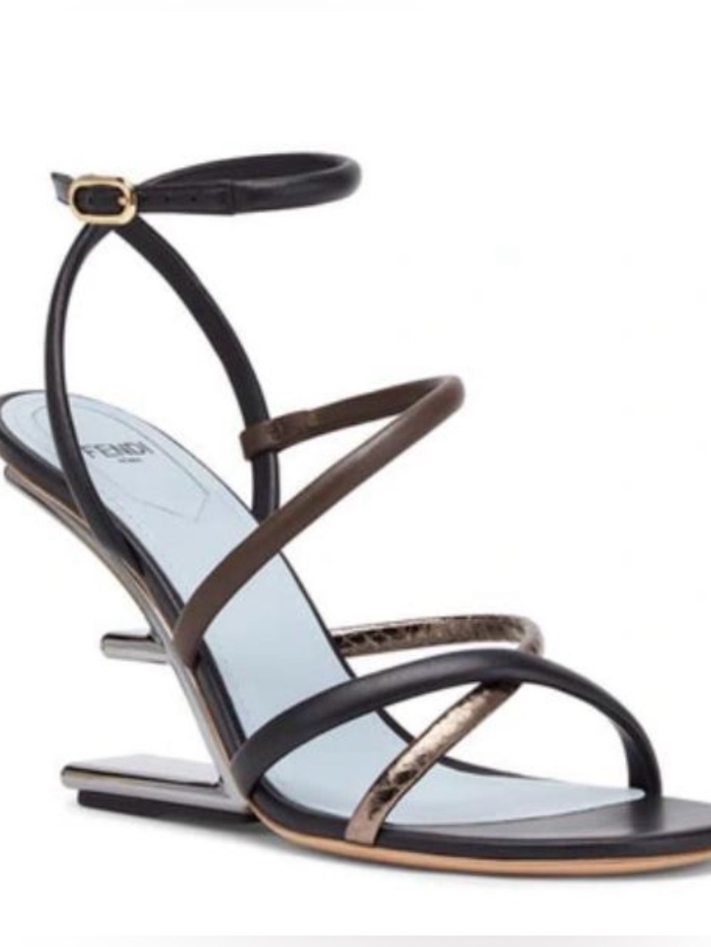 Fendi First Metallic Black and Brown Sandals 37